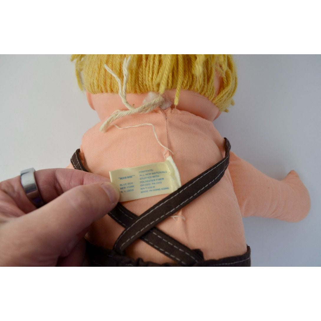 Blue Box Flower Kid Doll Blonde Brown Overalls 1983 Vintage