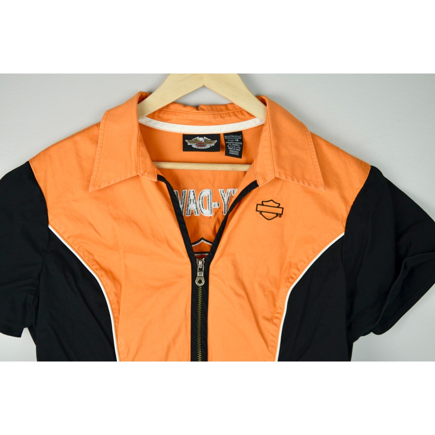 Harley Davidson Orange Black Women's Mechanic Shirt Embroidered XL
