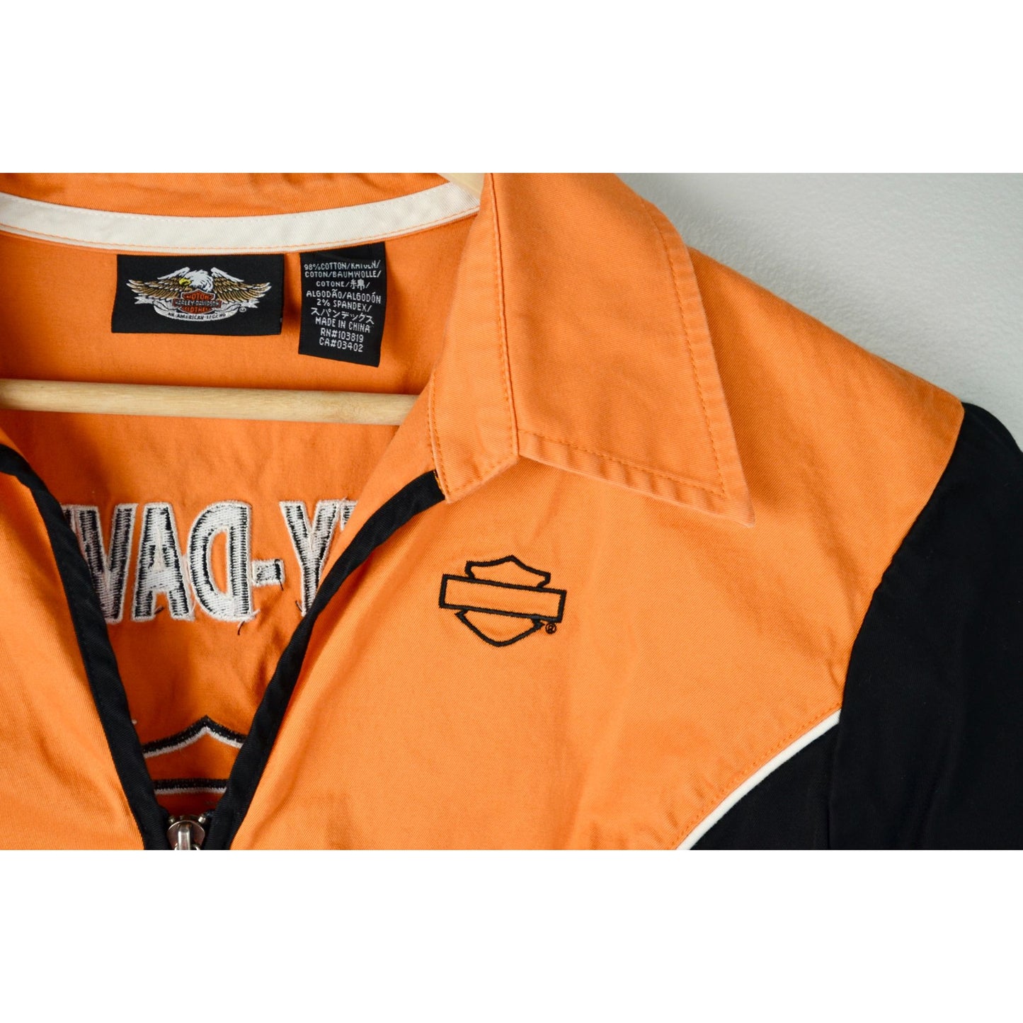 Harley Davidson Orange Black Women's Mechanic Shirt Embroidered XL