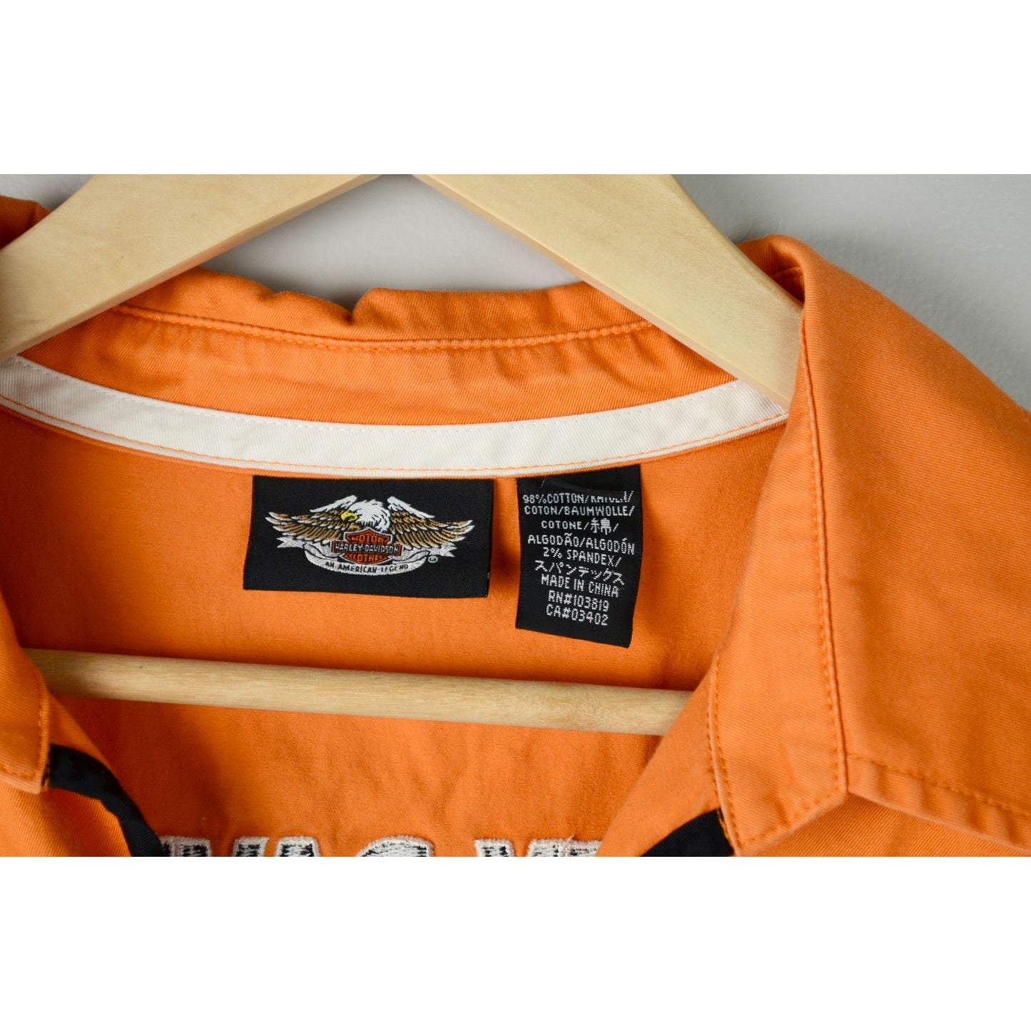 Harley Davidson Orange Black Women's Mechanic Shirt Embroidered XL