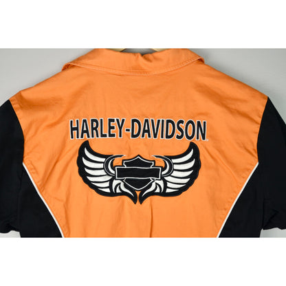 Harley Davidson Orange Black Women's Mechanic Shirt Embroidered XL
