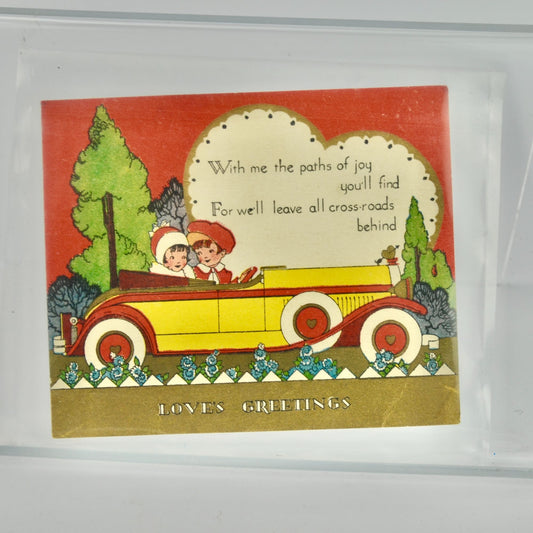 Vintage Valentine's Day Card Love's Greetings Car
