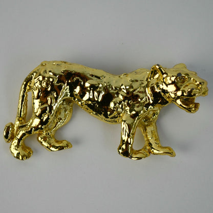 Vintage Jaguar Gold Shiny Brooch Unsigned