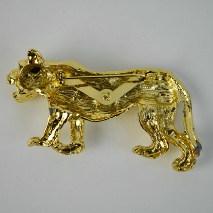 Vintage Jaguar Gold Shiny Brooch Unsigned