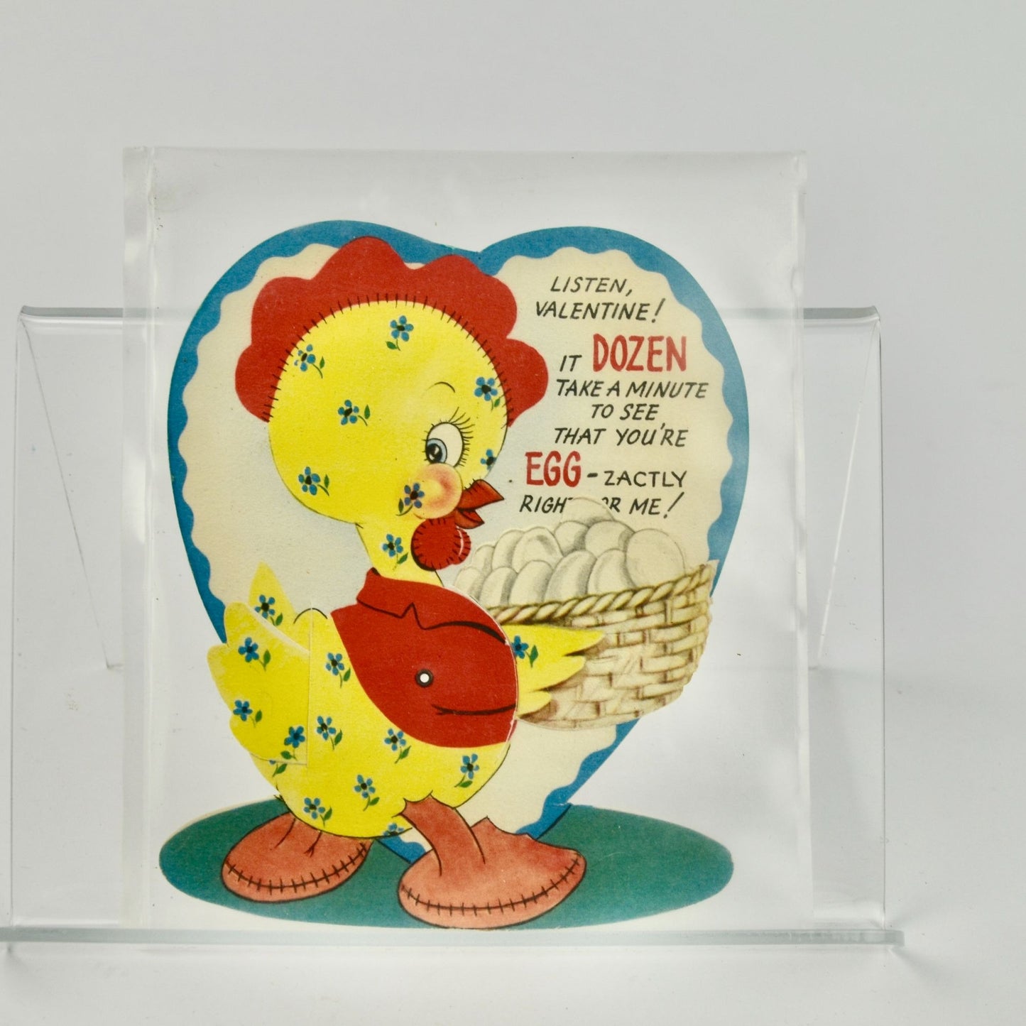 Vintage Valentine's Day Card Mechanical Dozen Egg-zactly
