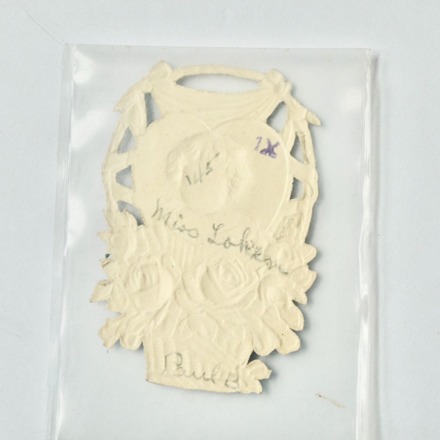 Vintage Valentine Card Lady Basket Flowers True Affection Small