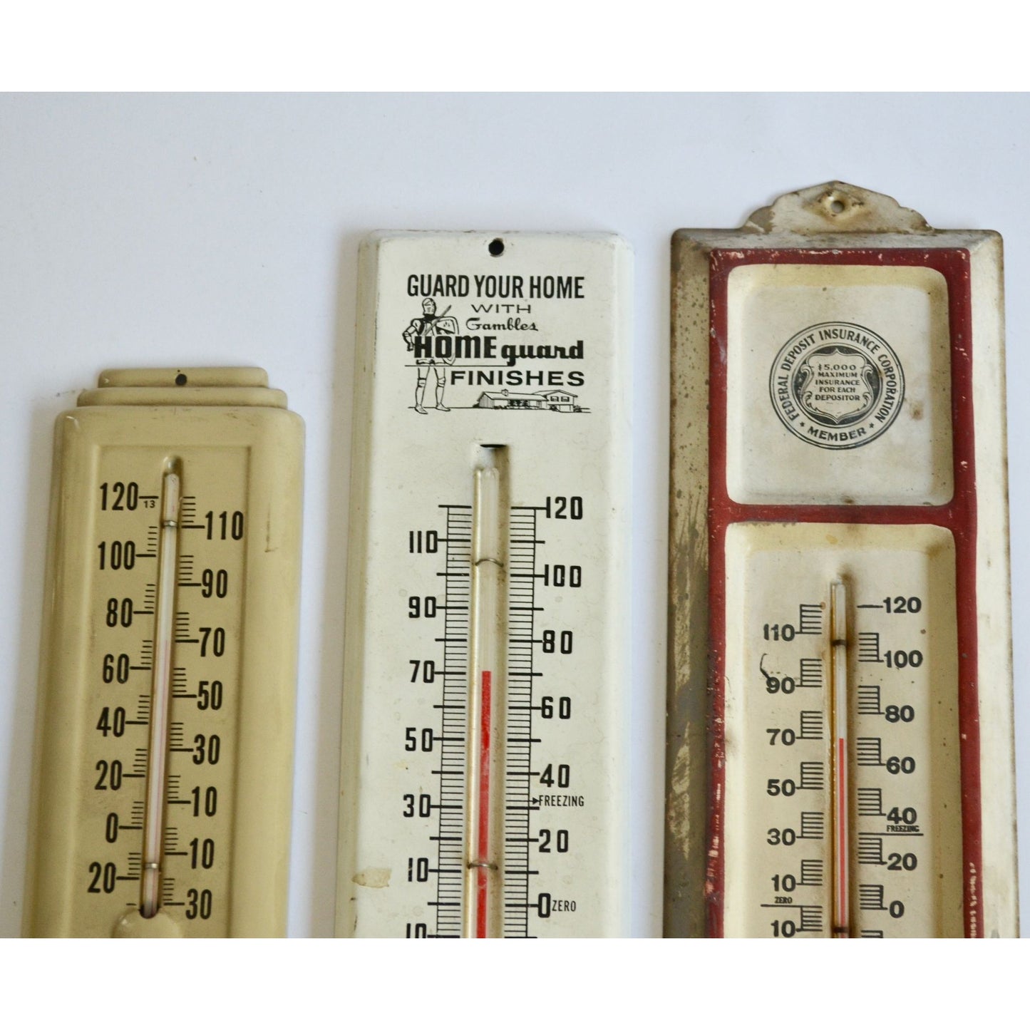 Lot 3 Vintage Thermometers Local Advertising Radio Warehouse Park State Bank