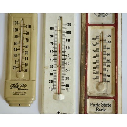 Lot 3 Vintage Thermometers Local Advertising Radio Warehouse Park State Bank