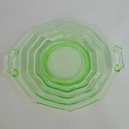 Jenkins Ocean Wave Vaseline Uranium Glass Cake Plate Handled Vintage