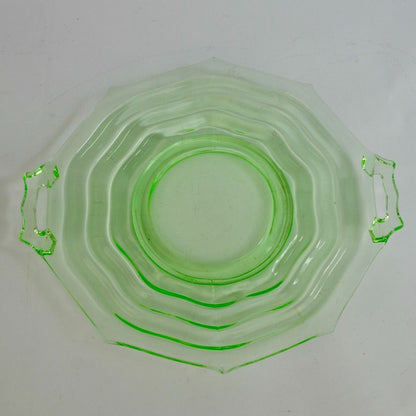 Jenkins Ocean Wave Vaseline Uranium Glass Cake Plate Handled Vintage