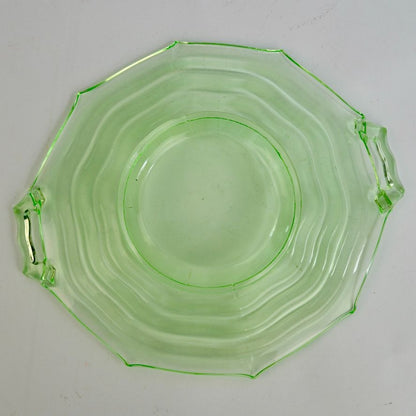 Jenkins Ocean Wave Vaseline Uranium Glass Cake Plate Handled Vintage