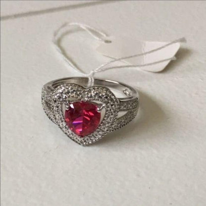 NEW Sterling Silver Ruby Heart Ring Size 7