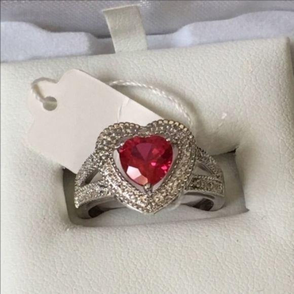 NEW Sterling Silver Ruby Heart Ring Size 7
