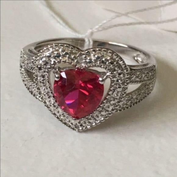 NEW Sterling Silver Ruby Heart Ring Size 7