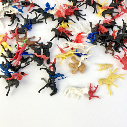 Vintage Lot Plastic Cowboys & Indians Riding Horses Hong Kong Toys