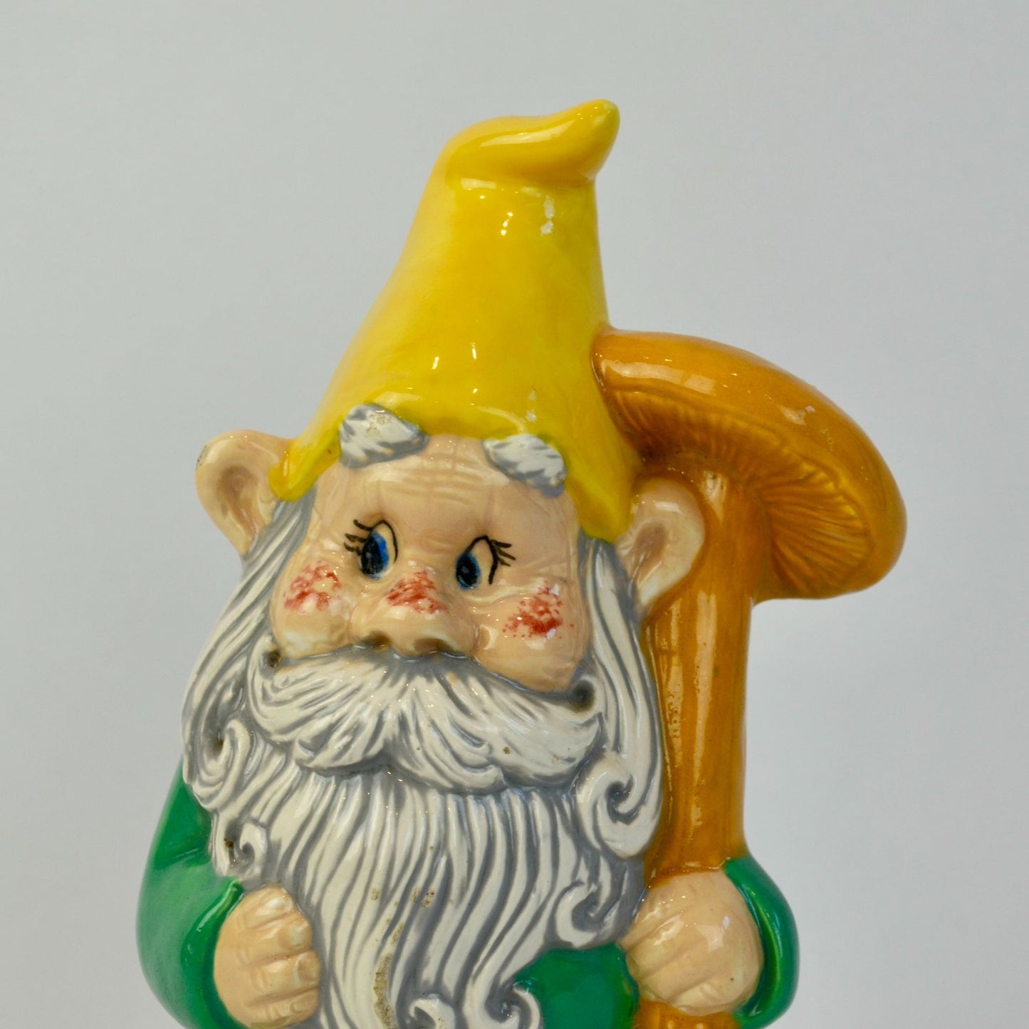 Handpainted Ceramic Gnome with Mushroom 2007 9.5"