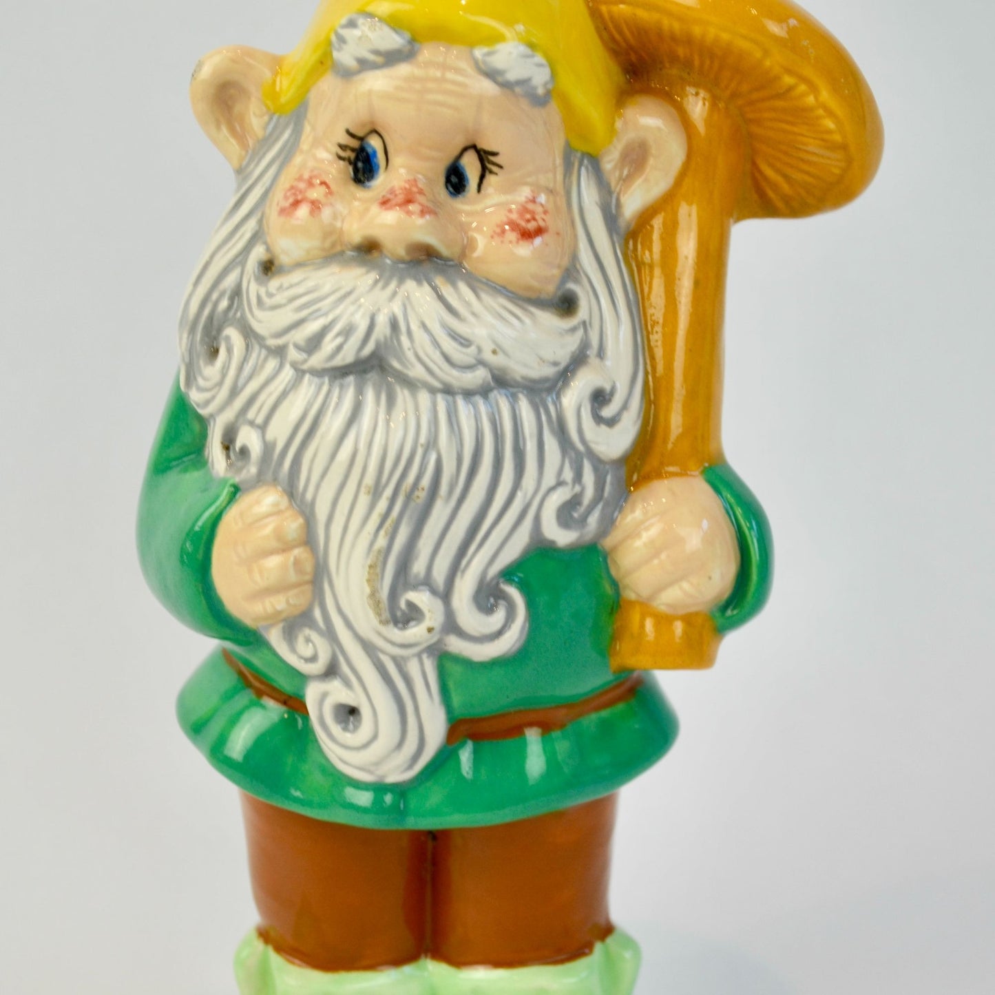 Handpainted Ceramic Gnome with Mushroom 2007 9.5"