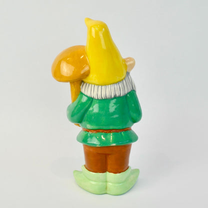 Handpainted Ceramic Gnome with Mushroom 2007 9.5"