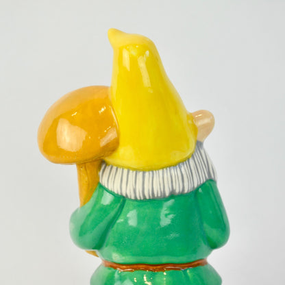 Handpainted Ceramic Gnome with Mushroom 2007 9.5"