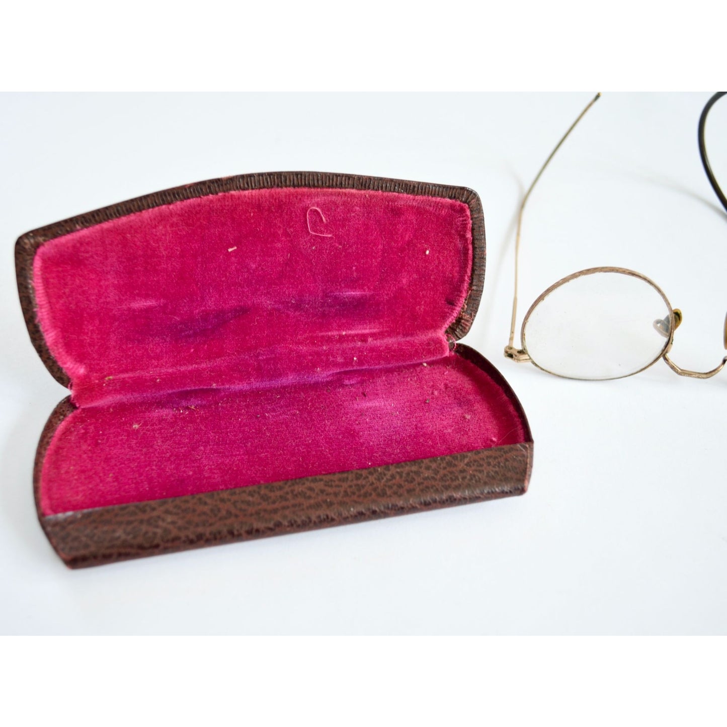 Vintage Wire Rim Eyeglasses Gold w/ Case Antique Bifocal Glasses