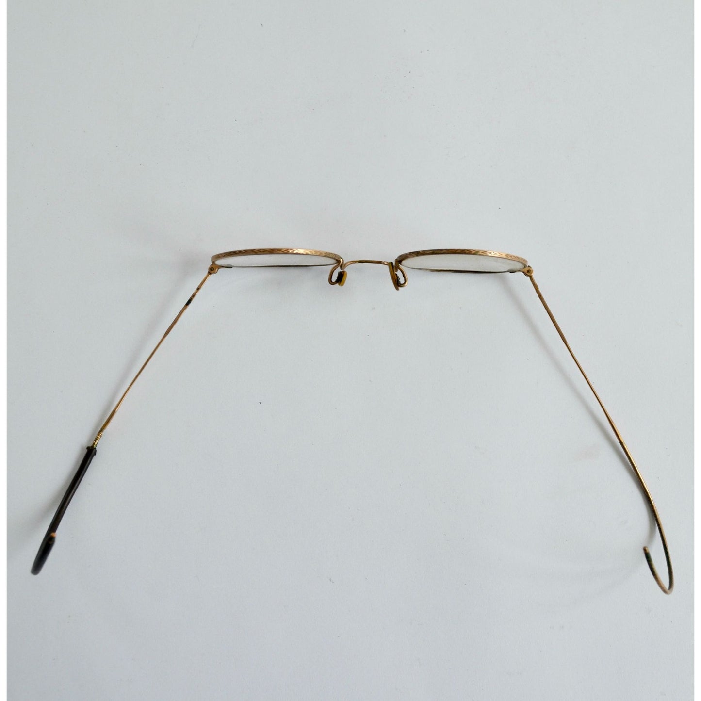 Vintage Wire Rim Eyeglasses Gold w/ Case Antique Bifocal Glasses
