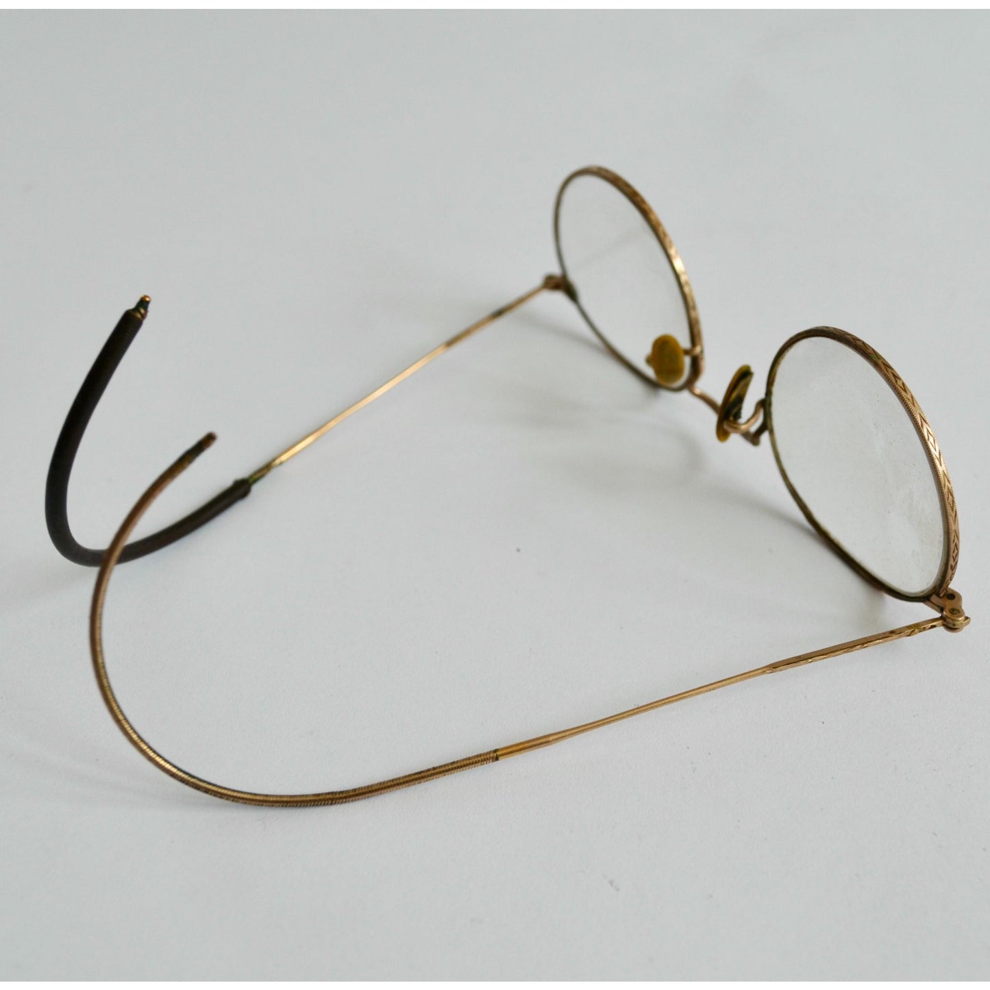 Vintage Wire Rim Eyeglasses Gold w/ Case Antique Bifocal Glasses