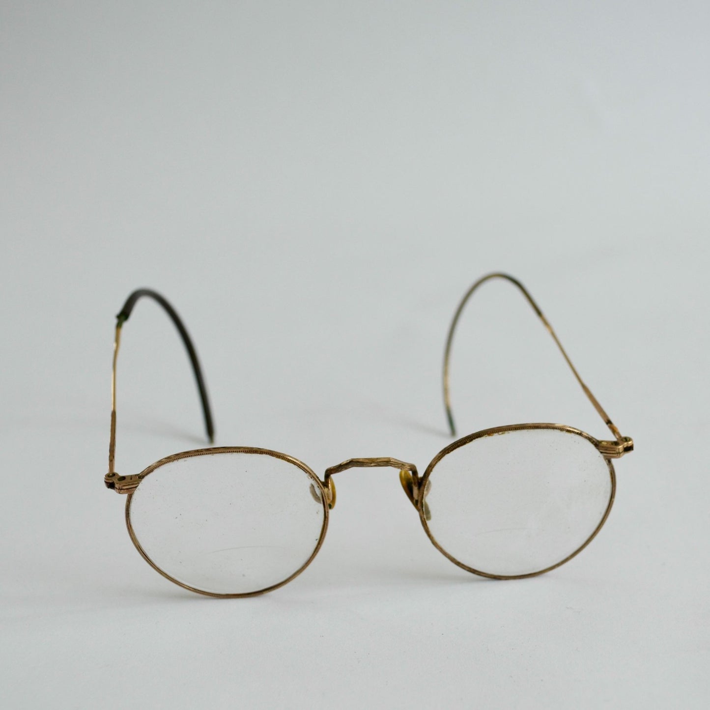Vintage Wire Rim Eyeglasses Gold w/ Case Antique Bifocal Glasses