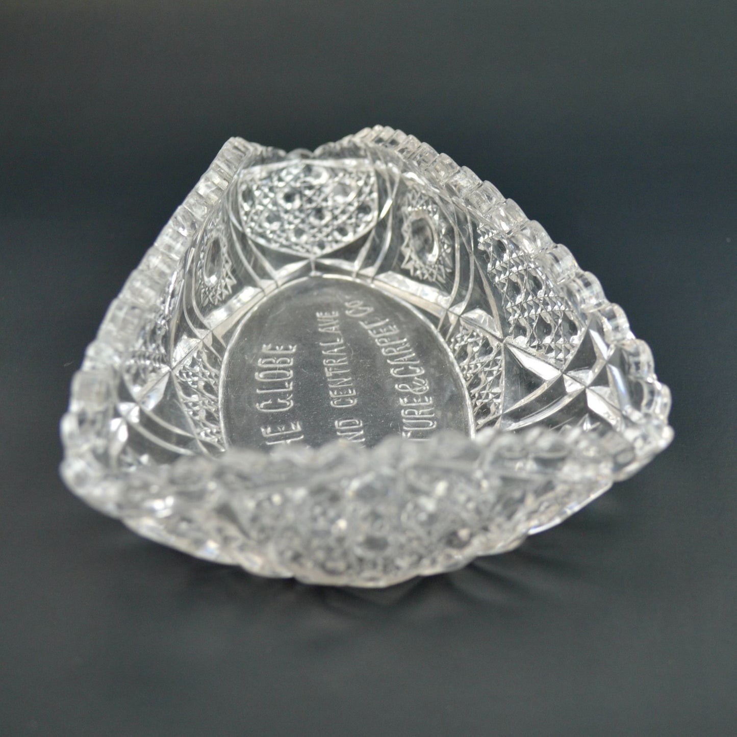 Relish Pickle Dish Fentec EAPG Clear Cut The Globe Furniture & Carpet Co. Advertising