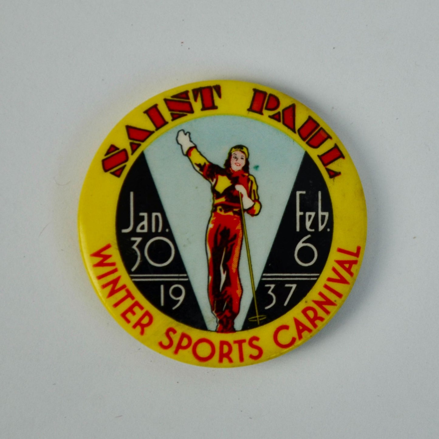 1937 Saint St Paul Minnesota Winter Sports Carnival Pin Button