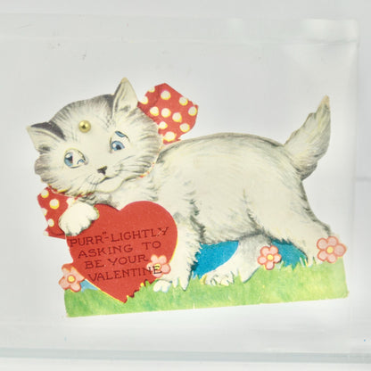 Vintage Valentine's Day Card White Cat Purr-Lightly Mechanical