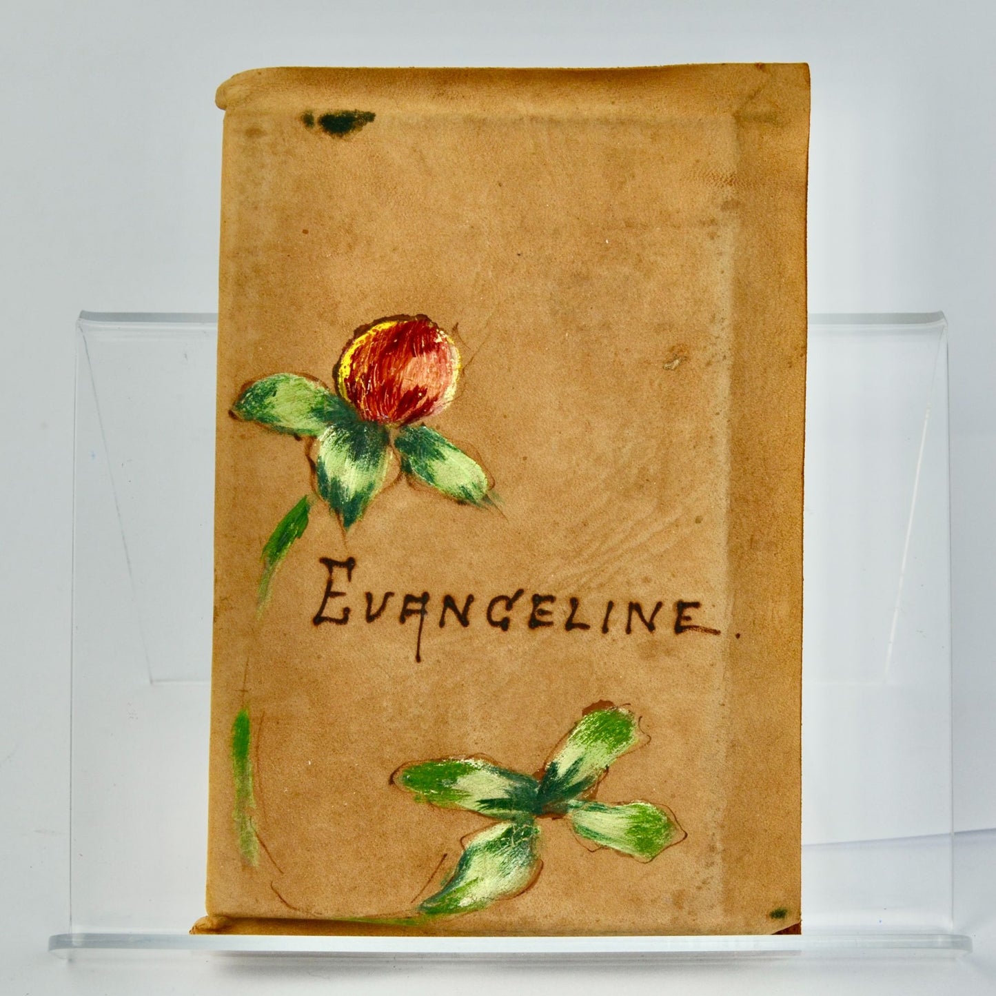 Antique Handpainted Leather Cover Evangeline Longfellow Book