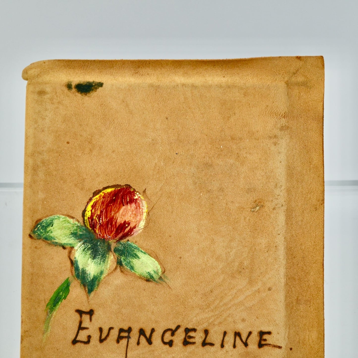 Antique Handpainted Leather Cover Evangeline Longfellow Book