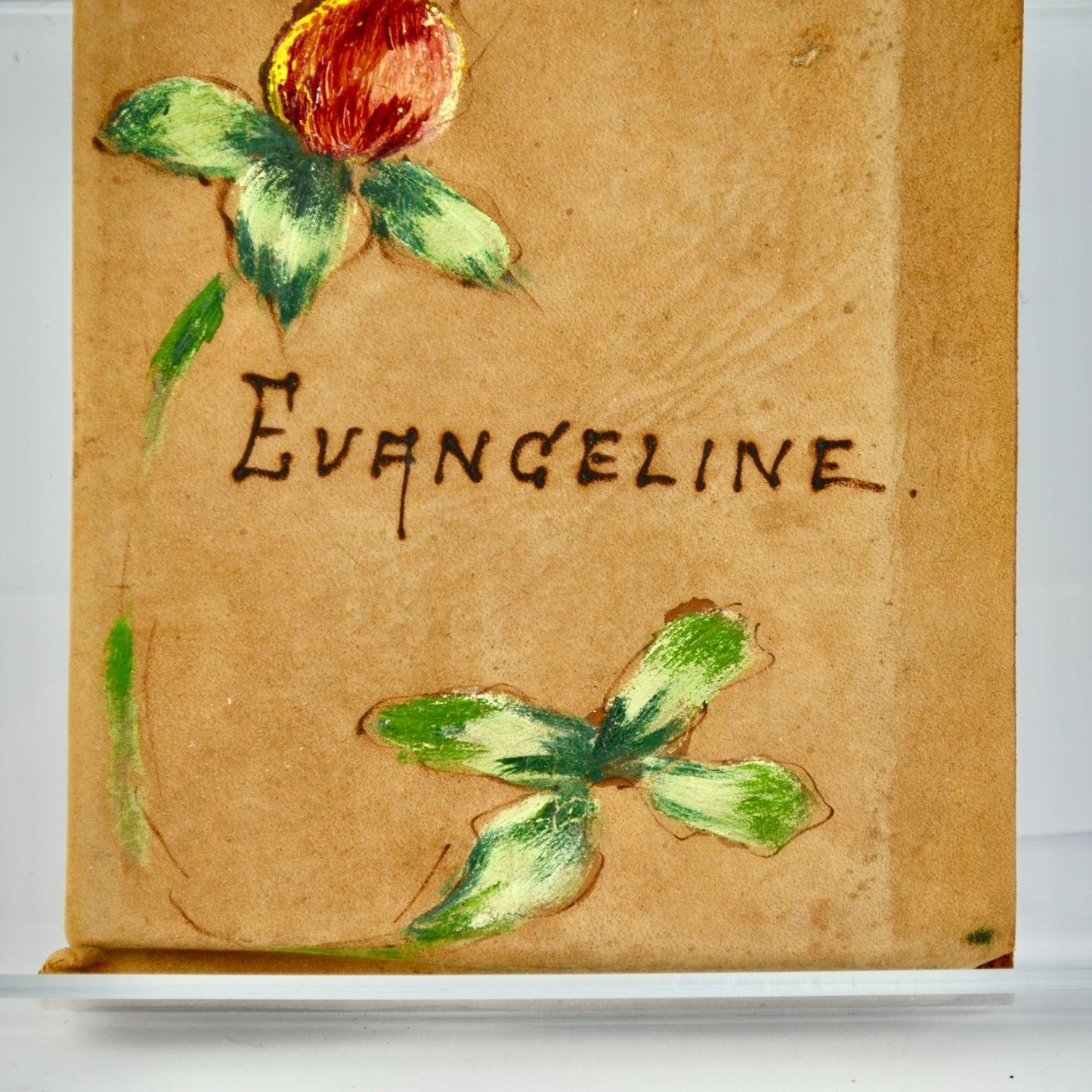 Antique Handpainted Leather Cover Evangeline Longfellow Book