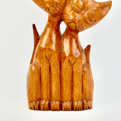 Vintage MCM Hand Carved Wooden Siamese Cat Figurine Pair Teak Folk Art