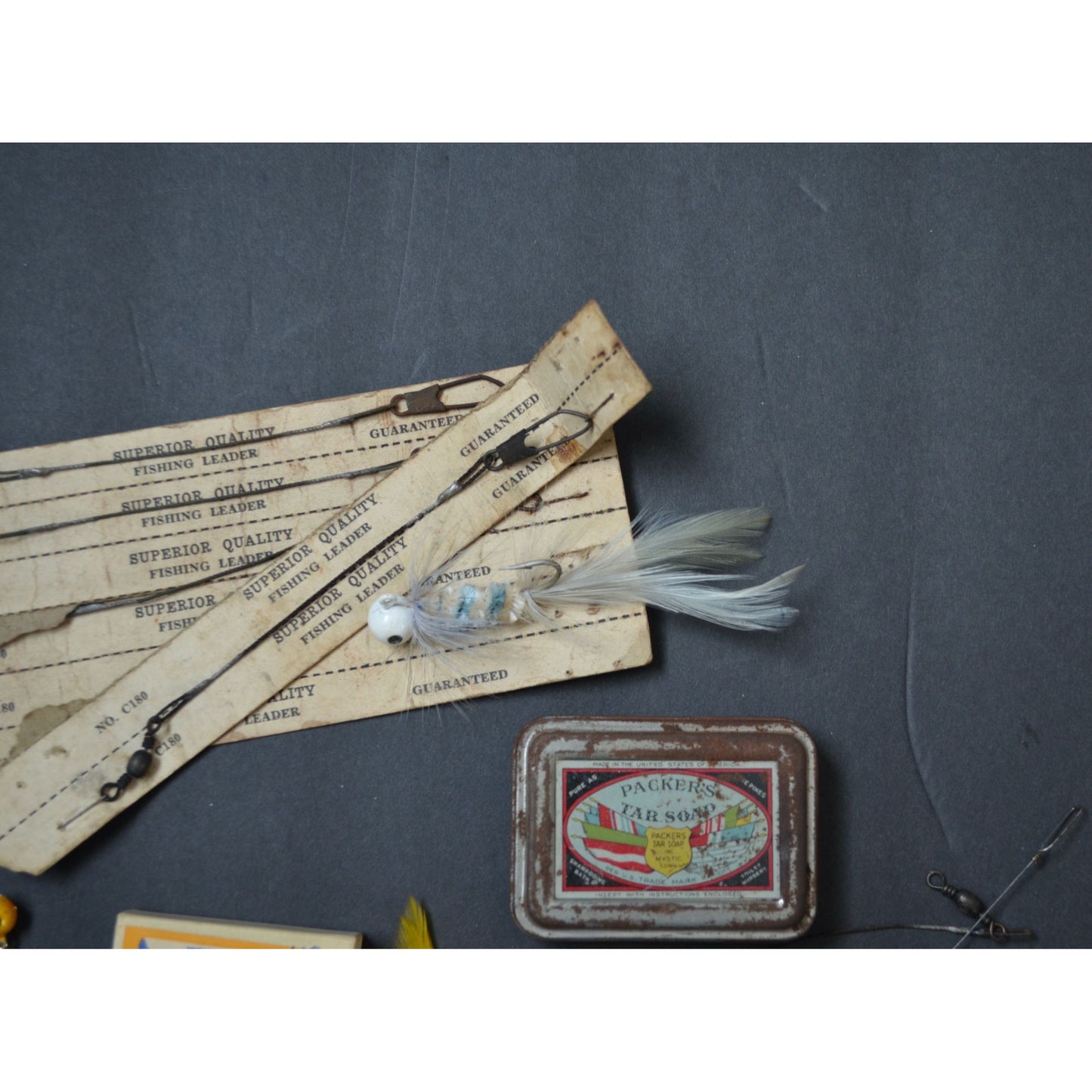 Vintage Fishing Lure Lot Jigs Leaders Hooks