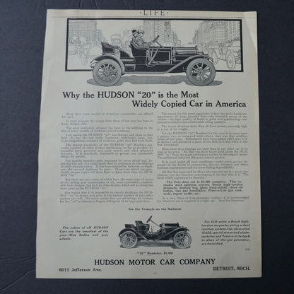 Antique 1911 Life Magazine Advertisement Hudson Motor Car Co. & Locomobile