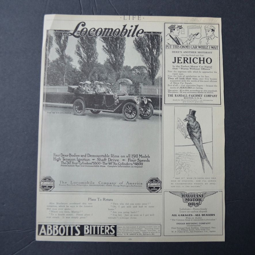 Antique 1911 Life Magazine Advertisement Hudson Motor Car Co. & Locomobile
