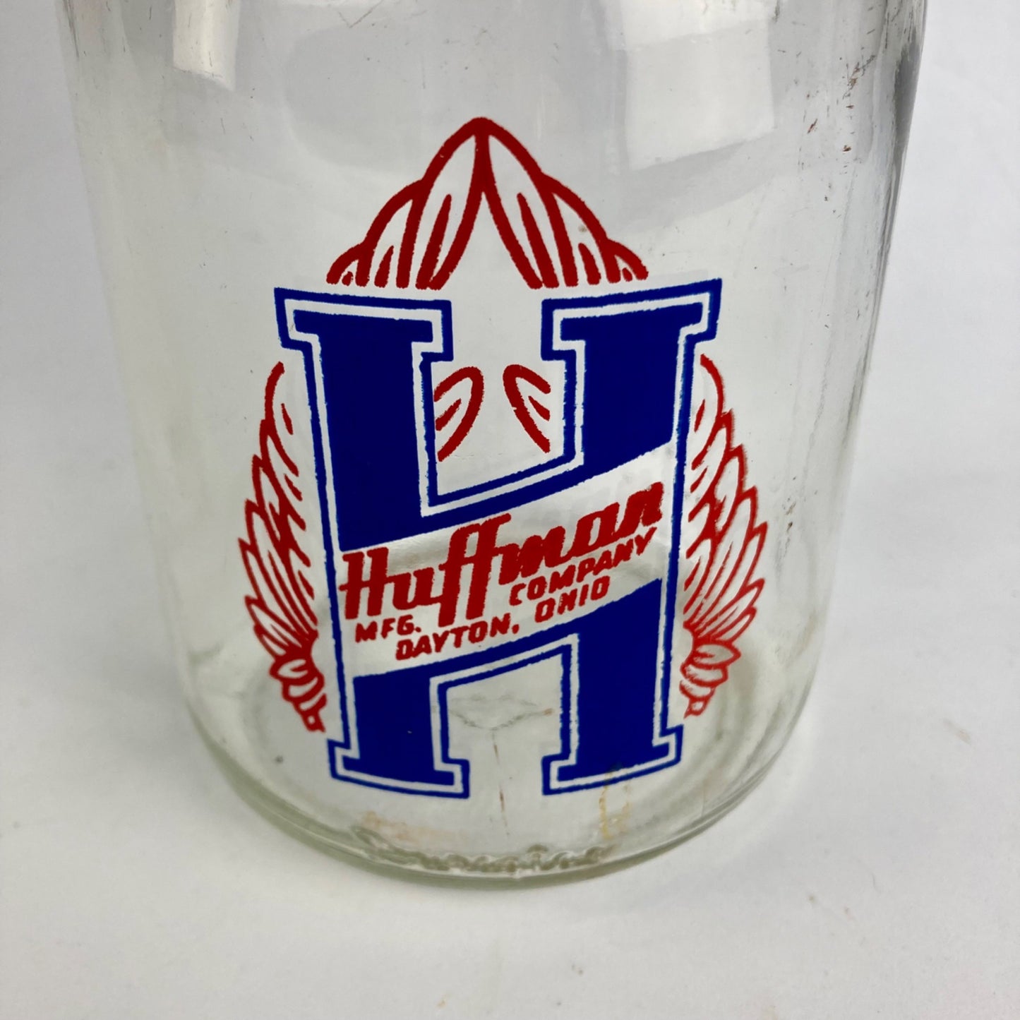 Vintage Glass Huffman Mfg Oil Bottle 1 Quart w/ Spout DAYTON, OH