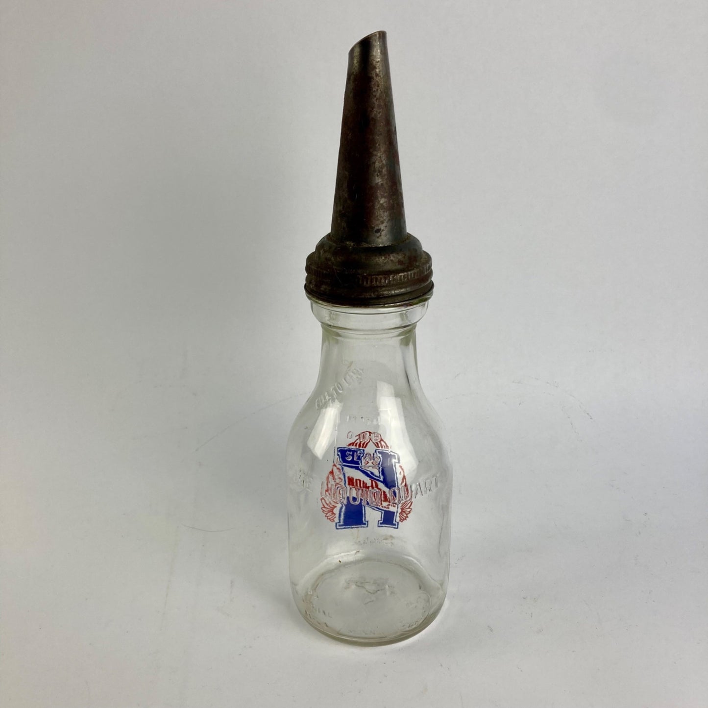 Vintage Glass Huffman Mfg Oil Bottle 1 Quart w/ Spout DAYTON, OH