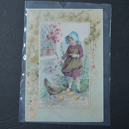 McLaughlin's XXXX Coffee Victorian Trading Card LARGE 1891 Girl with Chickens