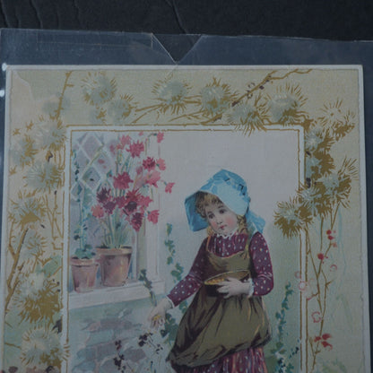 McLaughlin's XXXX Coffee Victorian Trading Card LARGE 1891 Girl with Chickens