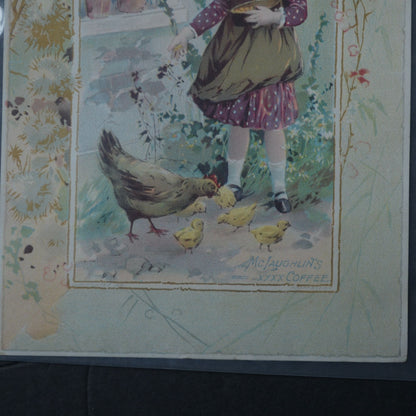 McLaughlin's XXXX Coffee Victorian Trading Card LARGE 1891 Girl with Chickens