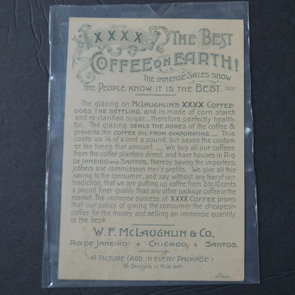 McLaughlin's XXXX Coffee Victorian Trading Card LARGE 1891 Girl with Chickens