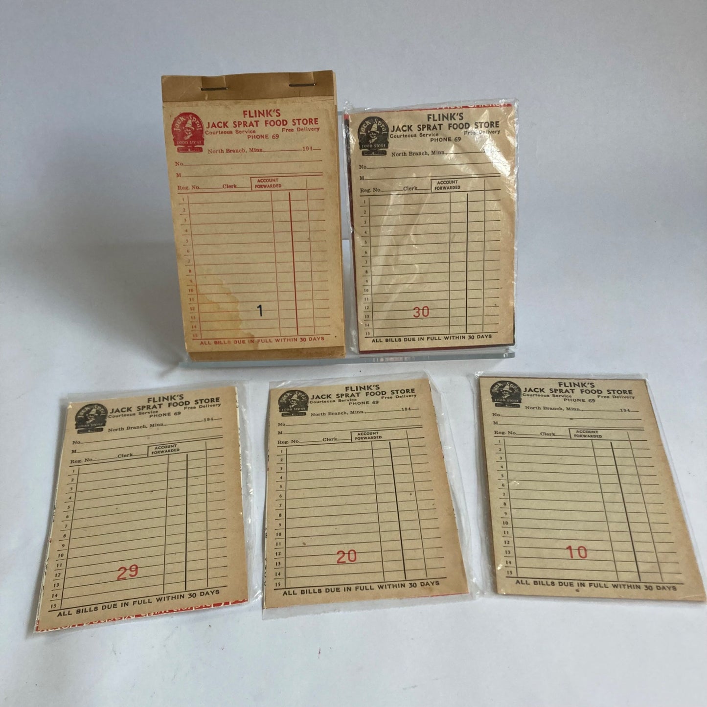 Lot Vintage 1940's Flink's Jack Sprat Food Store Invoice Book Receipt Ledger Ad