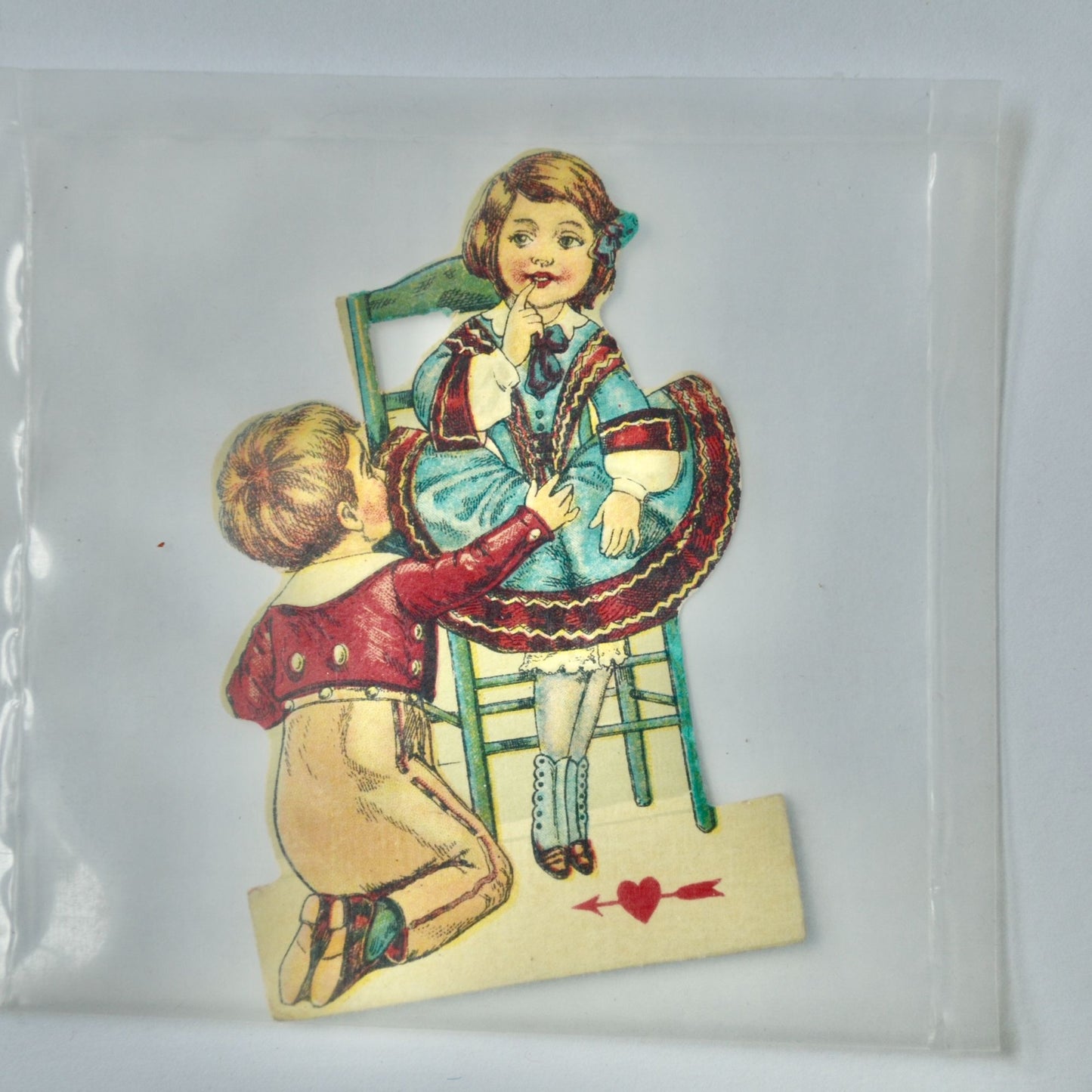 Vintage Valentine's Card Girl on Chair Boy Kneeling