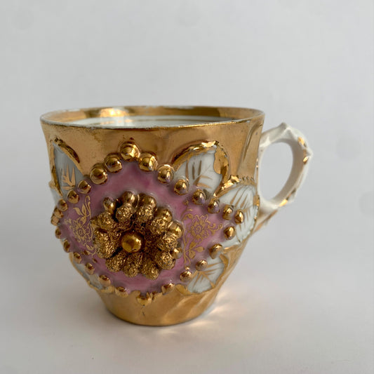 Antique Vintage Victorian Gold Metallic Pink Tea Coffee Cup