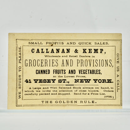 Callanan Kemp Groceries New York Victorian Trade Card