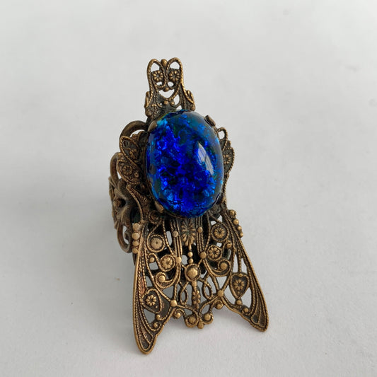 Vintage Cicada Midnight Blue Cabochon Ring Adjustable