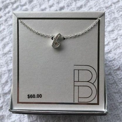 Silver-Plated CZ Initial “B” Pendant Necklace
