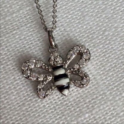 New Black & White Bumblebee Necklace Silver